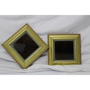Vtg HOMCO Gallery Wall Wood Gold Square Accent Mirrors Wall Mount - Set of 2